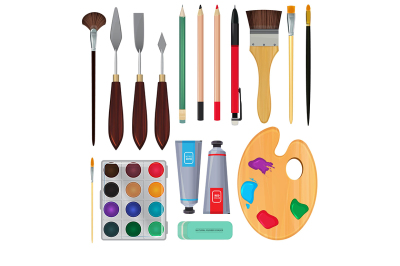 Different materials for artists. Equipment for painting