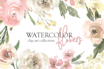 Watercolor Neutral Floral PNG Collection (flowers, bouquets, frames)