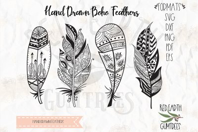 Hand drawn boho feathers SVG, PNG, EPS, DXF, PDF for cricut, cameo