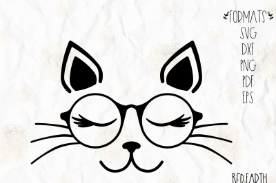 Cat with lashes and glasses SVG, PNG, EPS, DXF, PDF for cricut, cameo