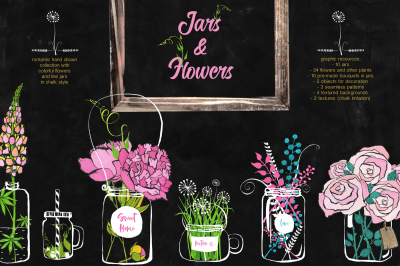Flowers and jars clipart collection