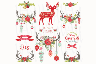 Christmas Floral Antlers Elements