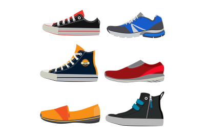 Teenage sports shoes. Colorful sneakers at different styles