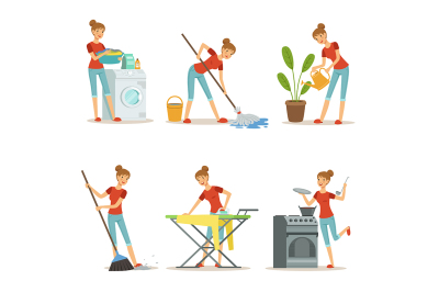  Housewife make different domestic works