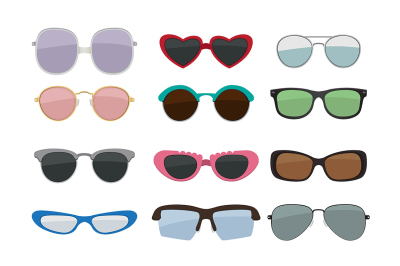 Vector isolated set of colored sunglasses