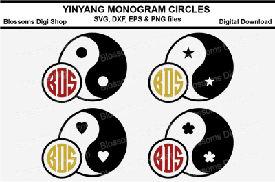 Yingyang Monogram circles, SVg, DXF, EPS &amp; PNG files