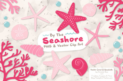 Seashore Shells &amp; Coral Clipart in Pink
