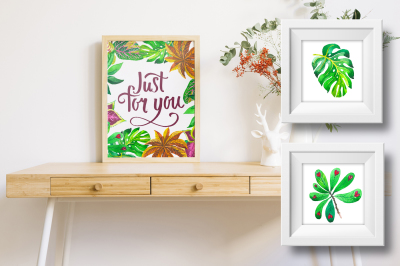 Exotic tropical set PNG watercolor