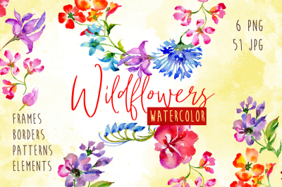 Wildflowers watercolor PNG set