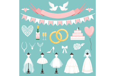 Wedding symbols in cartoon style