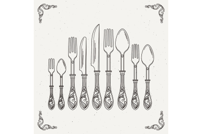 Sketched illustration of retro tableware