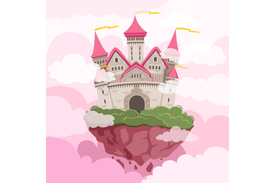 Fairytale castle with big towers in the sky