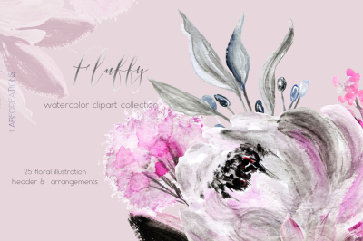 Fluffy. Watercolor floral clipart