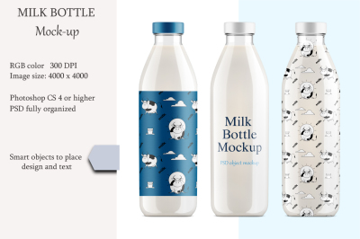 Milk bottle mockup. Product place.