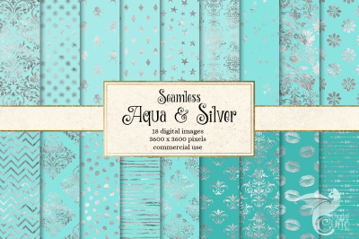 Aqua and Silver Digital Paper