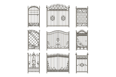 Vector pictures of iron doors or gates with swirls