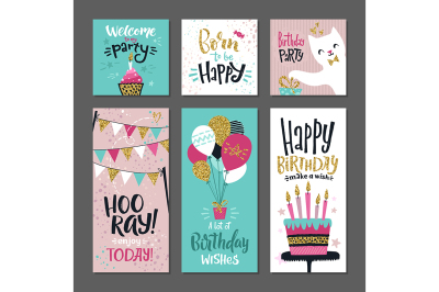 Set of greetings cards. Invitation for birthday party