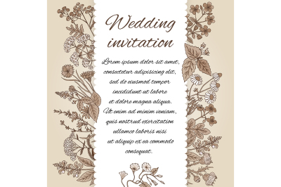 Template of wedding invitation in vintage style