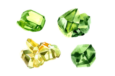 Crystals of color emerald PNG watercolor set