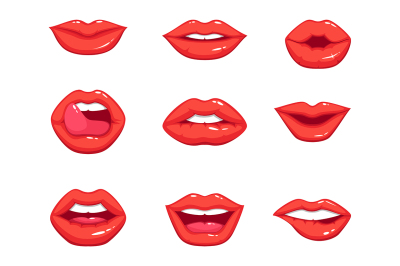 Different shapes of female sexy red lips