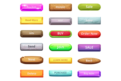 Cartoon buttons for web market and other internet projects