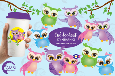 Owl Lookout Cliparts, Owls in Love Cliparts AMB-271