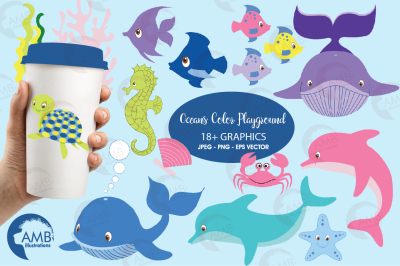 Oceans Color Playground Cliparts, Sea Creatures Clipart AMB-458