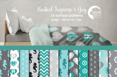 Nautical Turquoise and Gray Patterns AMB-562