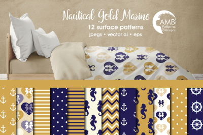 Nautical Gold Marine Patterns, Gold and Navy Nautical papers AMB-563