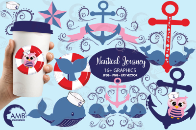 Nautical Journey Cliparts, Whales and Anchor Cliparts AMB-808