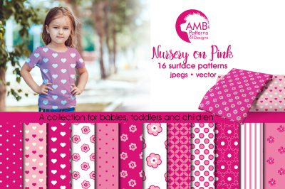Nursery on Pink Patterns, Pink nursery papers AMB-817