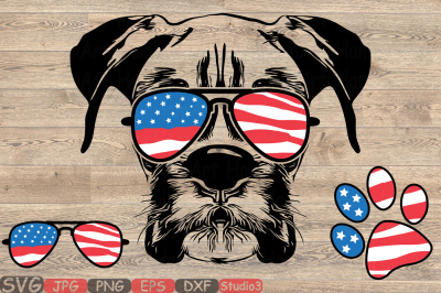 Boxer Dog USA Flag Glasses Paw Silhouette SVG merica patriotic 868S