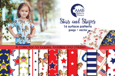 Stars and Stripes Patterns, 4th of July papers AMB-828