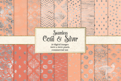 Coral and Silver Digital Paper