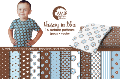 Nursery in Blue patterns, Blue and brown papers AMB-836