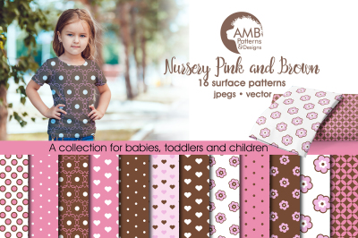 Nursery Pink and Brown patterns, Pink and brown papers AMB-837