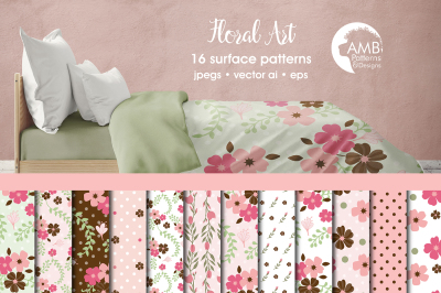 Floral Art patterns, Shabby Chic Floral papers AMB-852