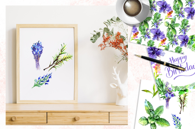 Bouquet of herbs PNG watercolor set