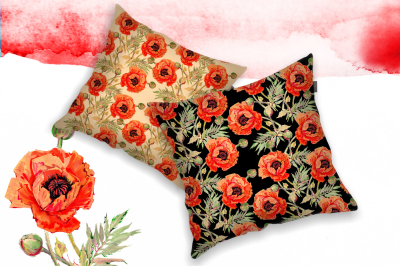 Watercolor red poppy PNG set