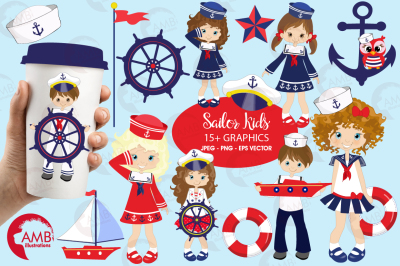 Sailor Kids Cliparts, Nautical Kids Clipart AMB-893