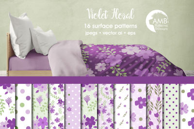 Violet Floral Surface Patterns, Purple Papers, AMB-856