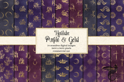 Heraldic Purple and Gold Digital Paper