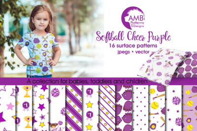 Softball Cheer Purple patterns, Purple Cheerleader papers AMB-962