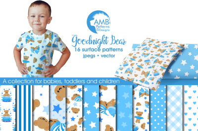 Goodnight Bear patterns, Baby Bear papers AMB-985