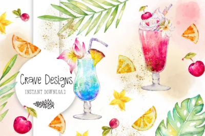 Tropical Drinks Watercolor
