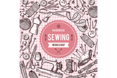 Vector background illustration of needlework tools 