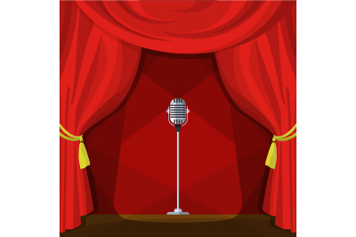 Scene with red curtains and retro microphone