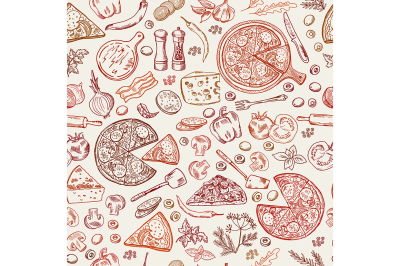 Seamless pattern with classical italian foods