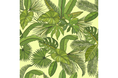 Vector seamless pattern with tropical leaves