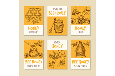 Set of vector cards for honey products